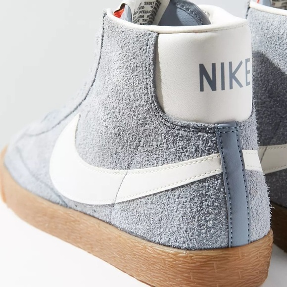 Nike Blazer Mid High Top Vintage Retro Fuzzy Gray/White Suede Lace Up Sneaker - Picture 5 of 13